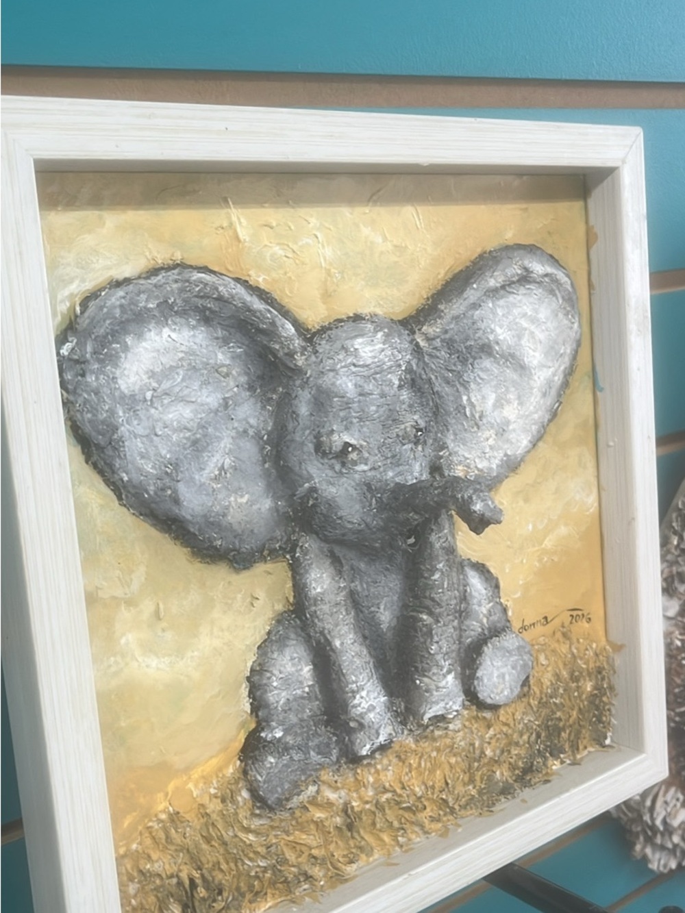 Original Art by Donna Textured Elephant Wall Art - Gray & Gold Framed Canvas